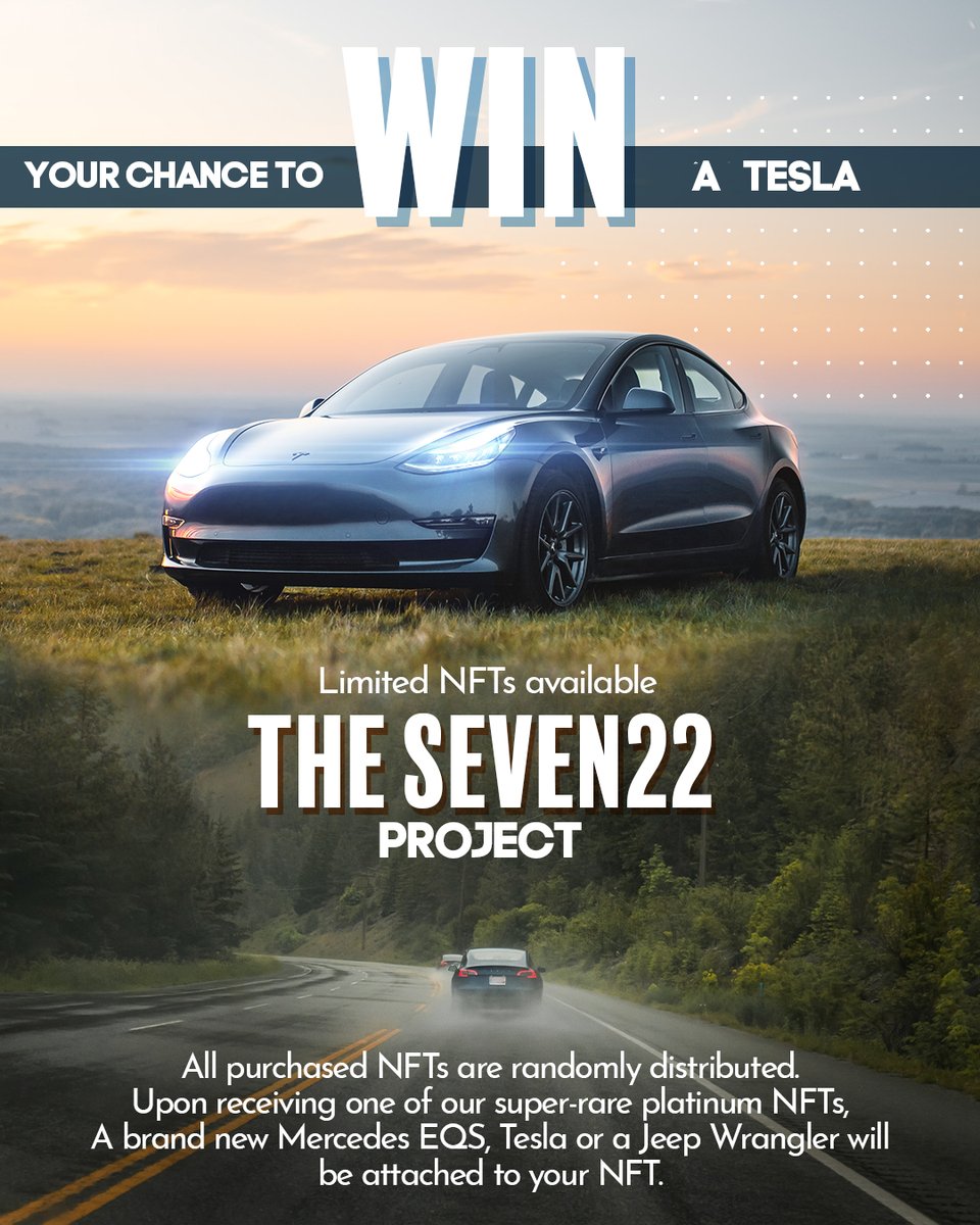 Come learn about the SEVEN22 PROJECT - DAILY GIVEAWAYS in our spaces - Trading NFTs, Crypto, and Gold with Chris Cole #NFT #TRADER #SEVEN22 #CRYPTO #GOLD - Prized Include WSXPRO PASS - 3 Cars = Mercedes ESQ, Jeep Wrangler, Tesla Model T + $70,000 in cash