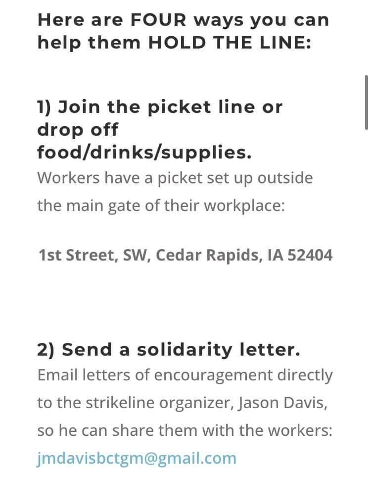 cedarrapidsdsa's tweet photo. Our union brothers and sisters at the Ingredion plant in Cedar Rapids are on strike after being offered an insulting new contract which would slash their current wages and benefits! Posted below are 4 ways to provide support and show solidarity: https://t.co/JU2k4LhUlu