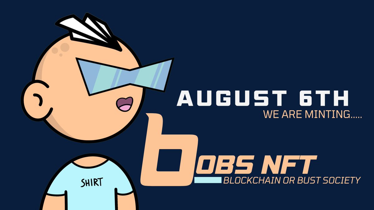 BOBS NFT (SOLD OUT) (@blockchainobust) on Twitter photo ATTENTION ALL BOBBERS! IT IS TIME! 📢‼️
THE OFFICIAL MINT DATE IS AUGUST 13TH! 
Mark your calendars. Let's BOB. 📅 👀 ATTENTION ALL BOBBERS! IT IS TIME! 📢‼️
THE OFFICIAL MINT DATE IS AUGUST 13TH! 
Mark your calendars. Let's BOB. 📅 👀
