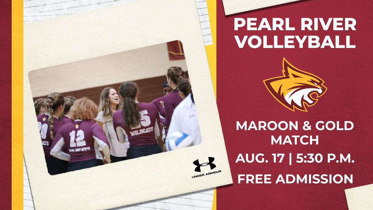 PRCC Athletics (@prccathletics) on Twitter photo . <a href="/PearlRiverVB/">Pearl River Volleyball</a> is hosting its annual Maroon & Gold Match on August 17th! Come out at 5:30 p.m. and support your Wildcats! Admission is free!
#RRR🐾
#ROARwiththeBEST🏐 . <a href="/PearlRiverVB/">Pearl River Volleyball</a> is hosting its annual Maroon & Gold Match on August 17th! Come out at 5:30 p.m. and support your Wildcats! Admission is free!
#RRR🐾
#ROARwiththeBEST🏐