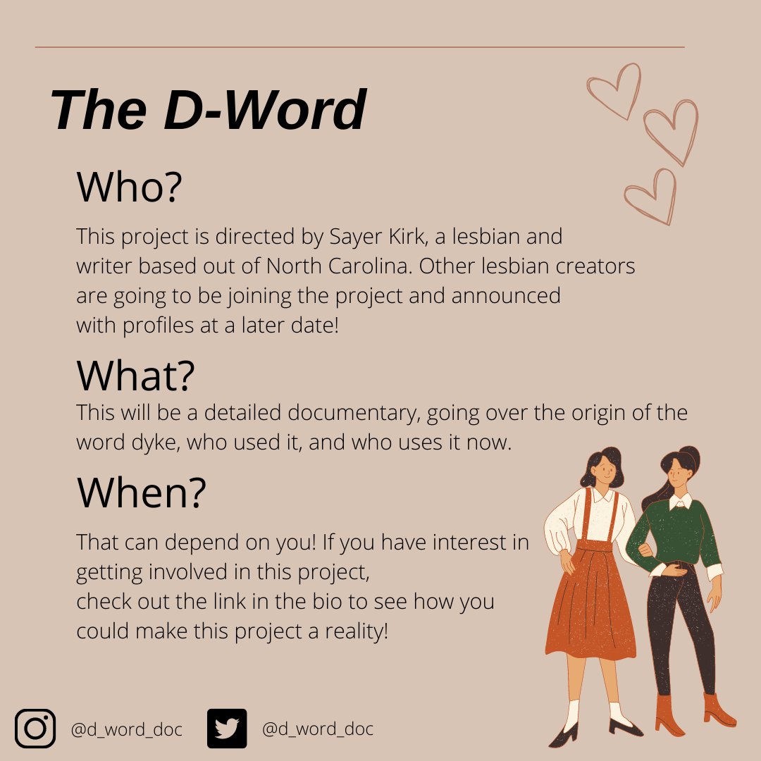 d_word_doc's tweet photo. You can get in touch with us through here, our instagram, and the google form in our bio! We want this project to portray the diversity of the lesbian experience in every way. Let us know if you want to contribute in any way! https://t.co/gyFEWVQGyi