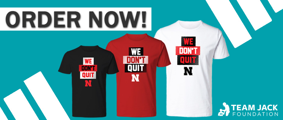 TeamJack's tweet photo. Order your 'We Don’t Quit' t-shirts today! Cheer on the #huskers and help us raise awareness for the leading cancer cause of death in children! This special design honors our friend Grady who passed away in April! https://t.co/mxxHDcYMjz #wedontquit #gradysavengers #fundthecure https://t.co/8ww52V7LQ7