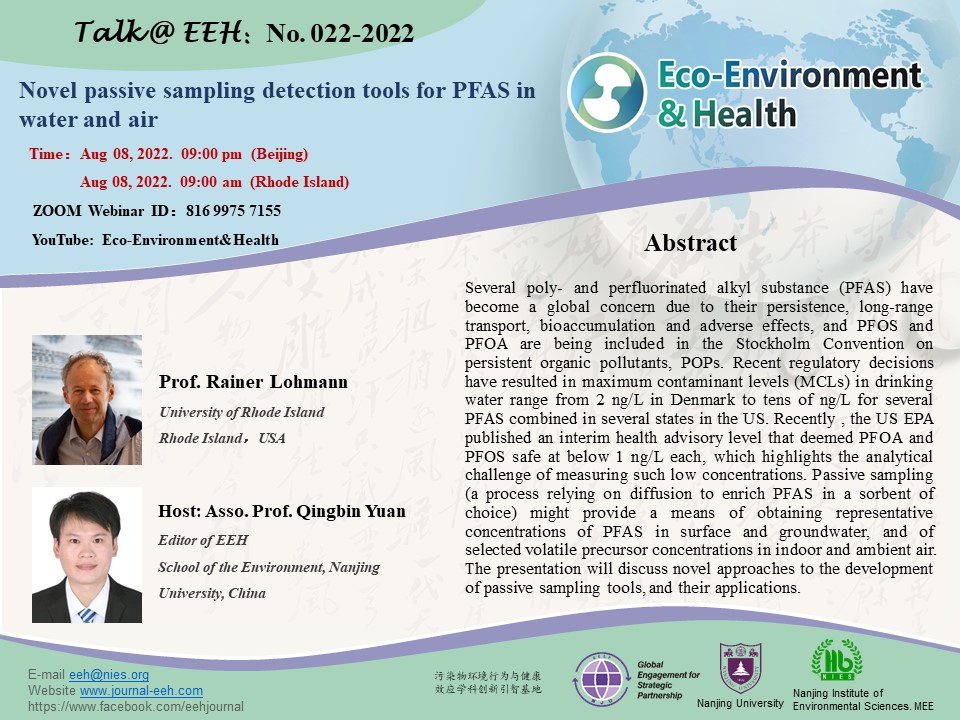environment_eco's tweet photo. Welcome to join the Talk@EEH by Rainer Lohmann, a professor of University of Rhode Island 
Novel #passivesampling detection tools for #PFAS in water and air
Aug 08, 2022 (9am, Rhode Island) 
zoom ID: 816 9975 7155 https://t.co/B6y1OcN7x5