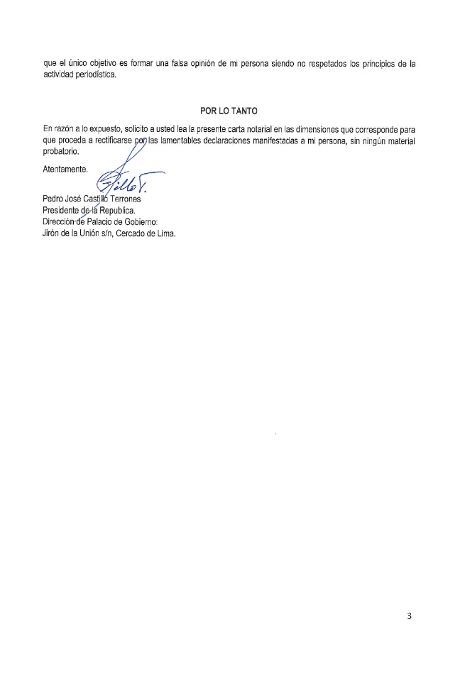 PattyChirinosVe's tweet photo. La carta a @PanoramaPTV @RosanaCuevaM, demuestra los desesperados intentos de Castillo y su #GobiernoDeCorrupción para silenciar a la prensa e impedir las investigaciones periodísticas q revelan q es el líder de la banda criminal q opera desde Palacio junto a su familia y amigos https://t.co/cNGRQDve4q