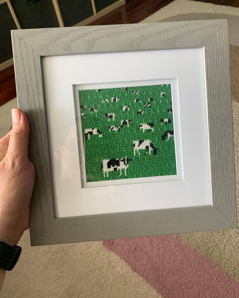 megankhurlbert's tweet photo. Framed last year’s finish of @alice.and.blue’s Grazing canvas 🐄 

And…. now I’m completely obsessed with needlepoint 🙃

Canvas: @alice.and.blue 
LNS: @thirdcoaststitches 

#aliceandblueneedlepoint #thirdcoaststitches #needlepoint #ndlpt #ndlptnation https://t.co/HPAPfQOUJZ https://t.co/cLxxHTUIOb