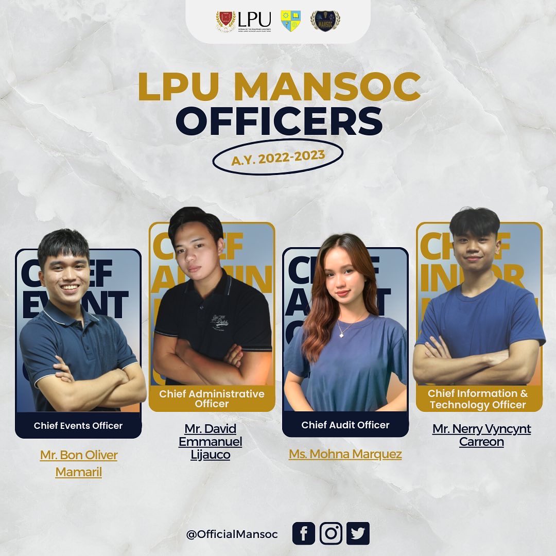 OfficialMansoc's tweet photo. New faces with new set of goals!

Executives, meet the incoming new set of ManSoc Officers for this A.Y. 2022 - 2023. 🙌🏻 https://t.co/Vq5cP5IzIH