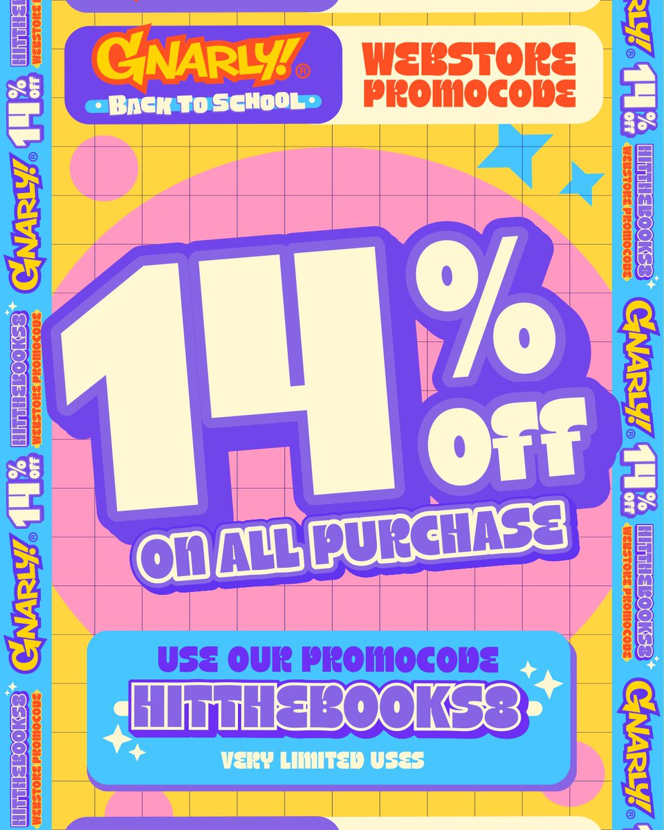 No need to play hooky, g!

Enjoy this one-time use discount of 14% sitewide! Just enter the code HITTHEBOOKS8 at gnarly.clothing
