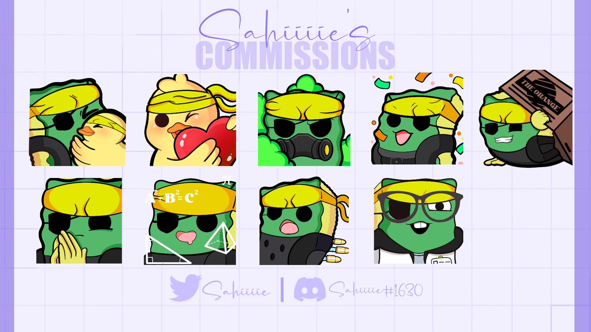 Emotes done for MGSponge on twitch. 

There’s a lot more than this, but these are my favorite.