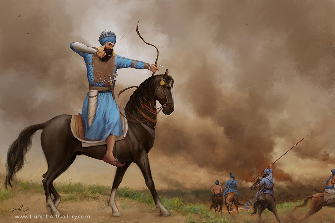 ParmSinghArt's tweet photo. The moment when Baba Banda Singh Bahadur shot one of the five arrows given to him by Guru Sahib Ji. After this, the whole battle turned in favor of Singhs and Wazir Khan who martyred Chhote Sahibzade was captured and killed.

https://t.co/NPEYE2YSR6 https://t.co/HNEXqDqkHK