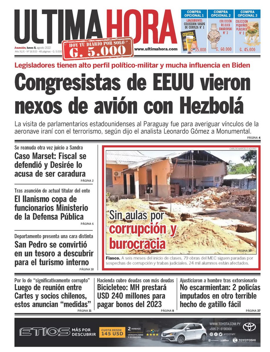 UltimaHoracom's tweet photo. ¡Buenos días! Esta es la portada #UHPy de este lunes con los siguientes títulos principales: https://t.co/pKhacRMPeO