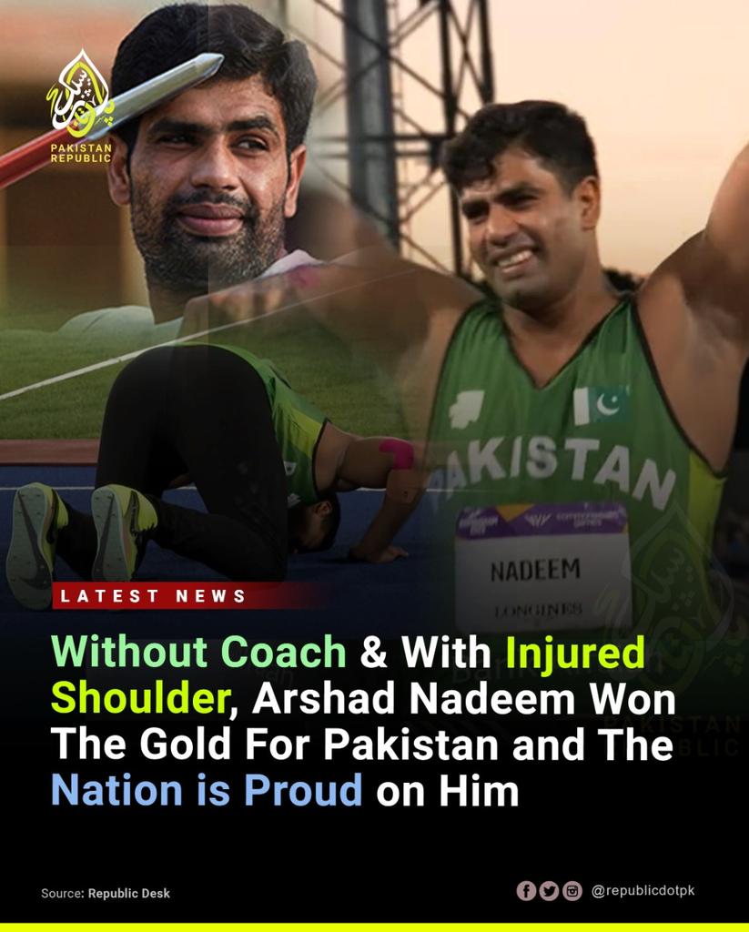 RashidWrites's tweet photo. While You Were Asleep: Arshad Nadeem wins javelin gold @thecgf
@NOCPakistan 
Proud of You @arshadn0fficial https://t.co/f26UTCwMwQ