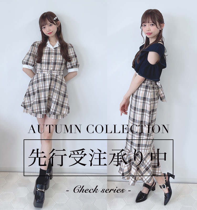 evelyn フロントリボンチェックロンパース ブラウン 横浜店 フロントリボンチェックロンパース price｜¥11,800 横浜店先行