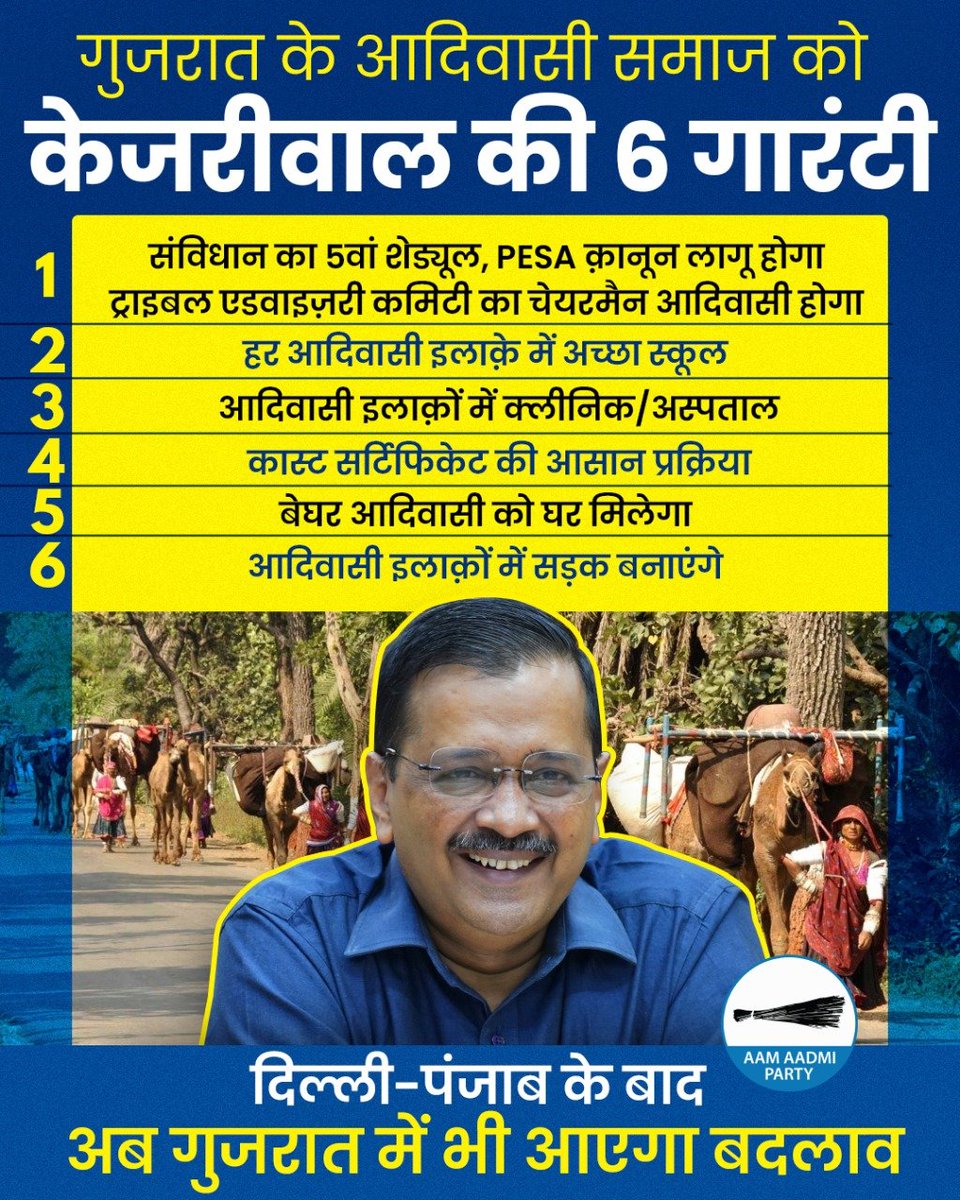 AamAadmiParty's tweet photo. आदिवासी समाज का 75 साल से हो रहा शोषण अब होगा बंद।

ये केजरीवाल जी की GUARANTEE है! https://t.co/fxFjbqhGKT
