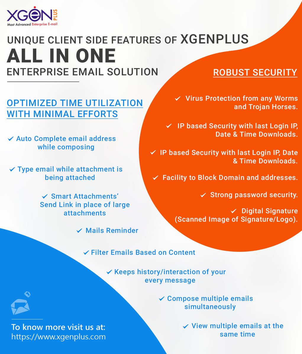 xgenplus's tweet image. Unique client-side features of Xgenplus

ALL IN ONE ENTERPRISE SOLUTION - @xgenplus 

#XgenPlus #enterpriseemail #professionalemail #coorporateemail #Features #RobustSecurity #timemanagement