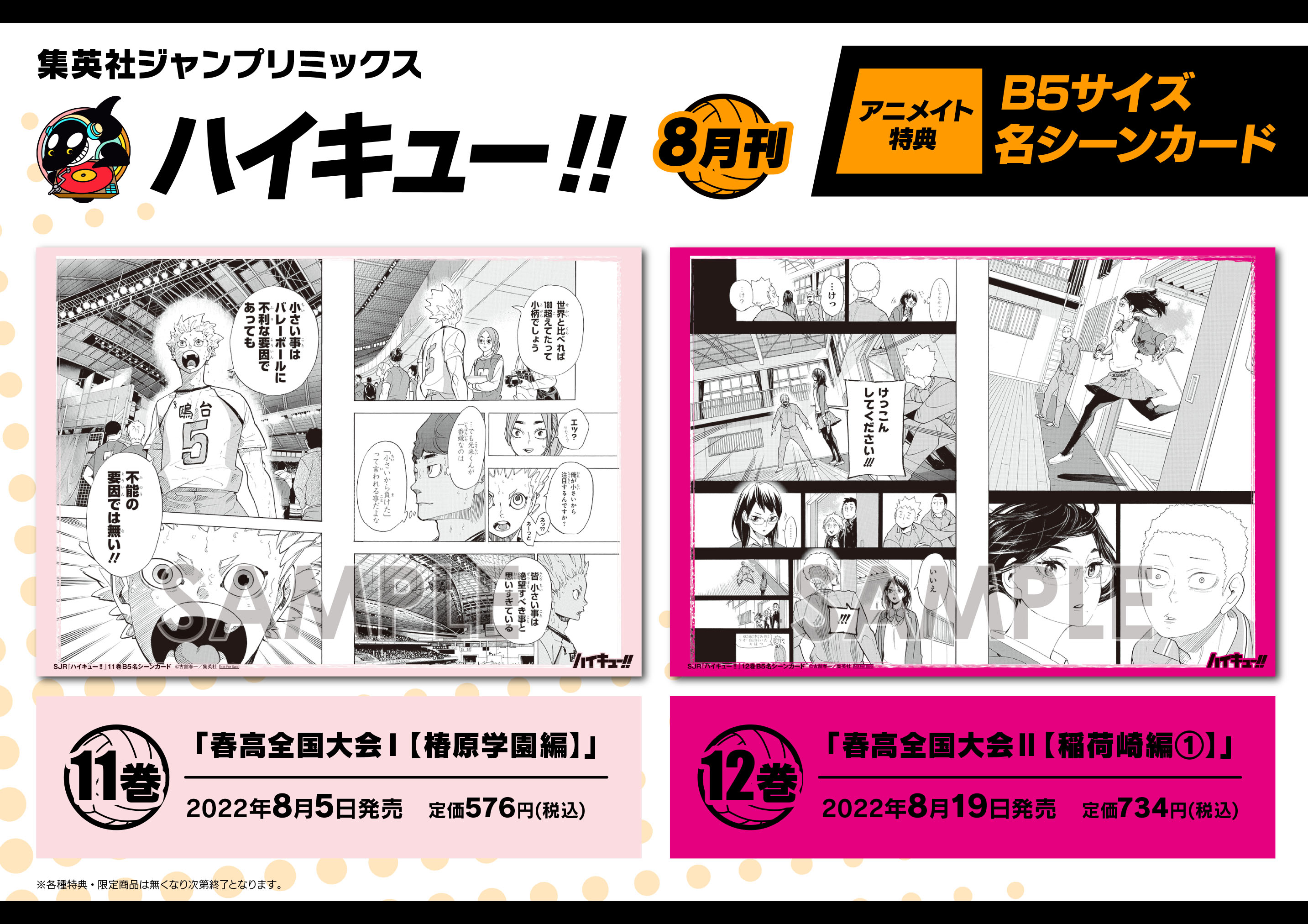 アニメイト高知 新刊入荷情報 コミック ハイキュー 11 春高全国大会i 椿原学園編 アニメイト特典 B5サイズ名シーンカード ぐらんぶる 19 てんぷる 7 等入荷ぜよ T Co Bogaj0puqv Twitter