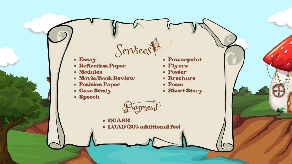 03FA1RY's tweet photo. 🦋°•* Academic Commission ! ˚ ༘♡ ·˚🍄

-ˋˏ Let’s sprinkle some fairy dust and let magic do the work! ✨ ˎˊ-

↳ Hey, fairies! I’m Julia, and I offer academic services to students who are struggling with their schoolwork ｡･:*˚✧｡ ̈

See the details below! 💌 ࿔*:･ﾟ https://t.co/qJZwjMjDDc