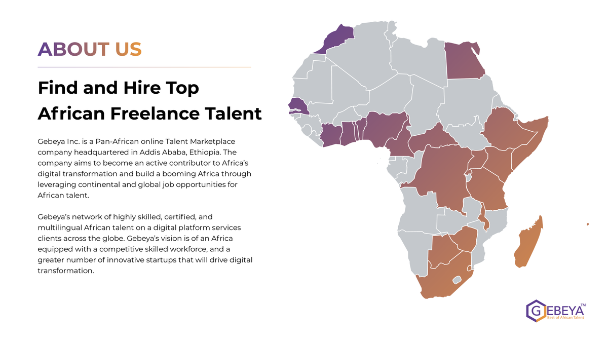 GebeyaInc's tweet photo. We have had a lot of new people join us in the past few months, so let us re-introduce ourselves.

If you are a talent looking to freelance or a business looking for pre-screened talents to hire, simply visit https://t.co/LnjX8VQ8dz

#freelance #recruiting #recruitbetter https://t.co/Mh6GSLeMqK