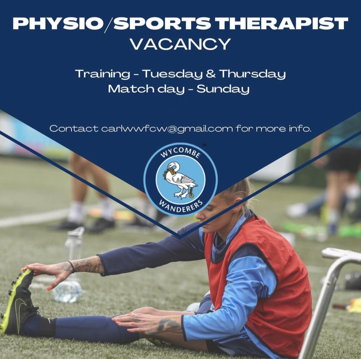 Vacancy| We are still recruiting a physio/sports therapist to join our staffing team. 

Please get in touch if interested. 

#wwfc #chairgirls