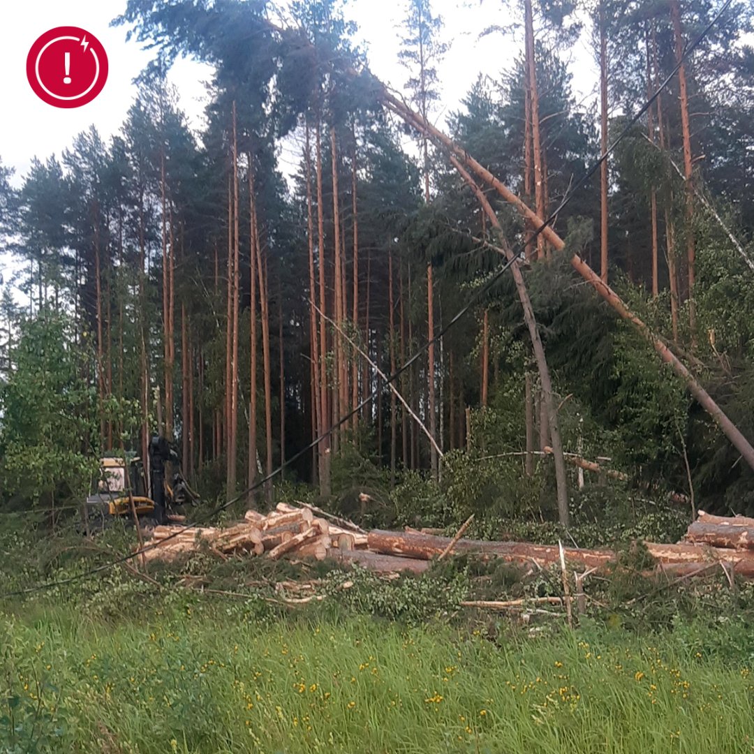 Pkssahkonsiirto's tweet photo. Viimeiset #Toimi -myrskyn keskijänniteviat korjattiin viime yönä. Pahimmillaan kaatuneet puut piti raivata metsäkoneilla ennen kuin päästiin rakentamaan sähkölinja uusiksi.
Tänään korjataan vielä viimeisiä pienjänniteverkon vikoja.
#sähkökatko #ukkonen
https://t.co/GqSxhe2ZqF https://t.co/GyCDQ2hfjQ