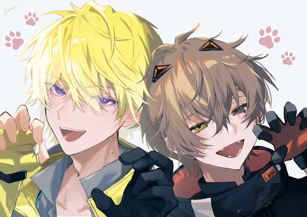 multiple boys 2boys heterochromia male focus blonde hair mole gloves  illustration images