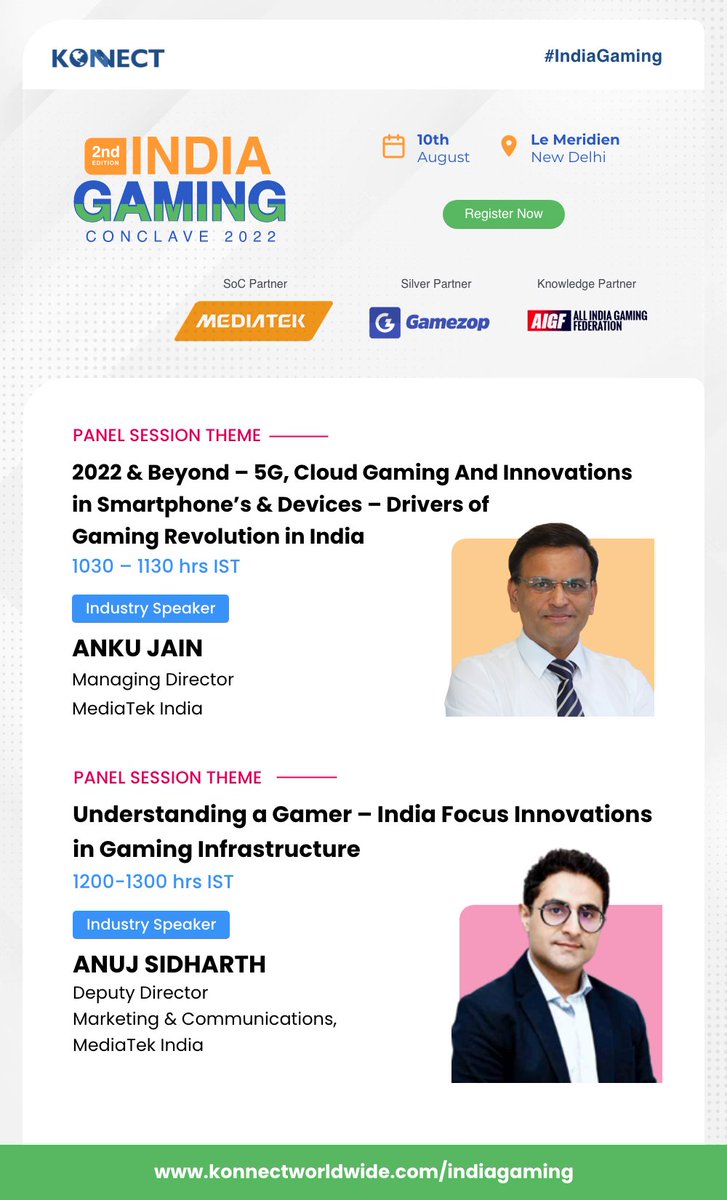 Konnectworldwid's tweet photo. #indiagaming
Meet Industry Experts Mr. Anku Jain & Mr. Anuj Sidharth from @MediaTekIndia on 10th August, New Delhi
Get insights on Gaming Performance Chipsets with High Speed Internet
Book Your Seat Now: https://t.co/ZmIYC3FnoY
#gaming #smartchip #semiconductor #smartphones https://t.co/e7UxpS1g7F