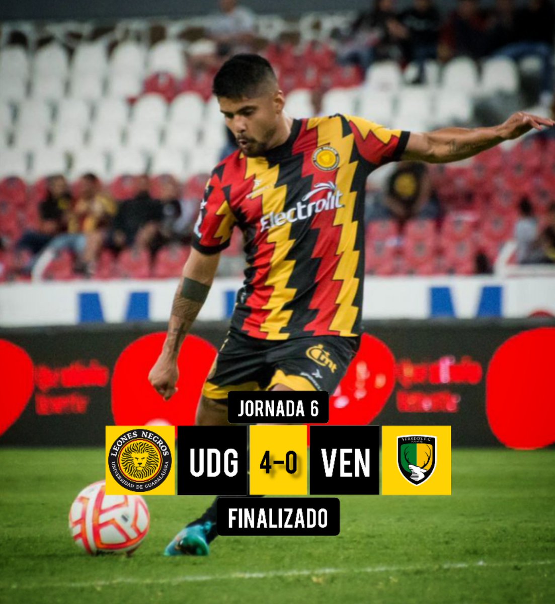 HayUdeg's tweet photo. Terminó el partido en el monumental Estadío Jalisco gran victoria de nuestros Leones Negros que golearon a los Venados está noche, PARTIDAZO de Vallejo, Galván y Villa que tuvieron una noche redonda al igual que Juan de Alba quien anoto su primer gol como melenudo https://t.co/47KYOrgDG9