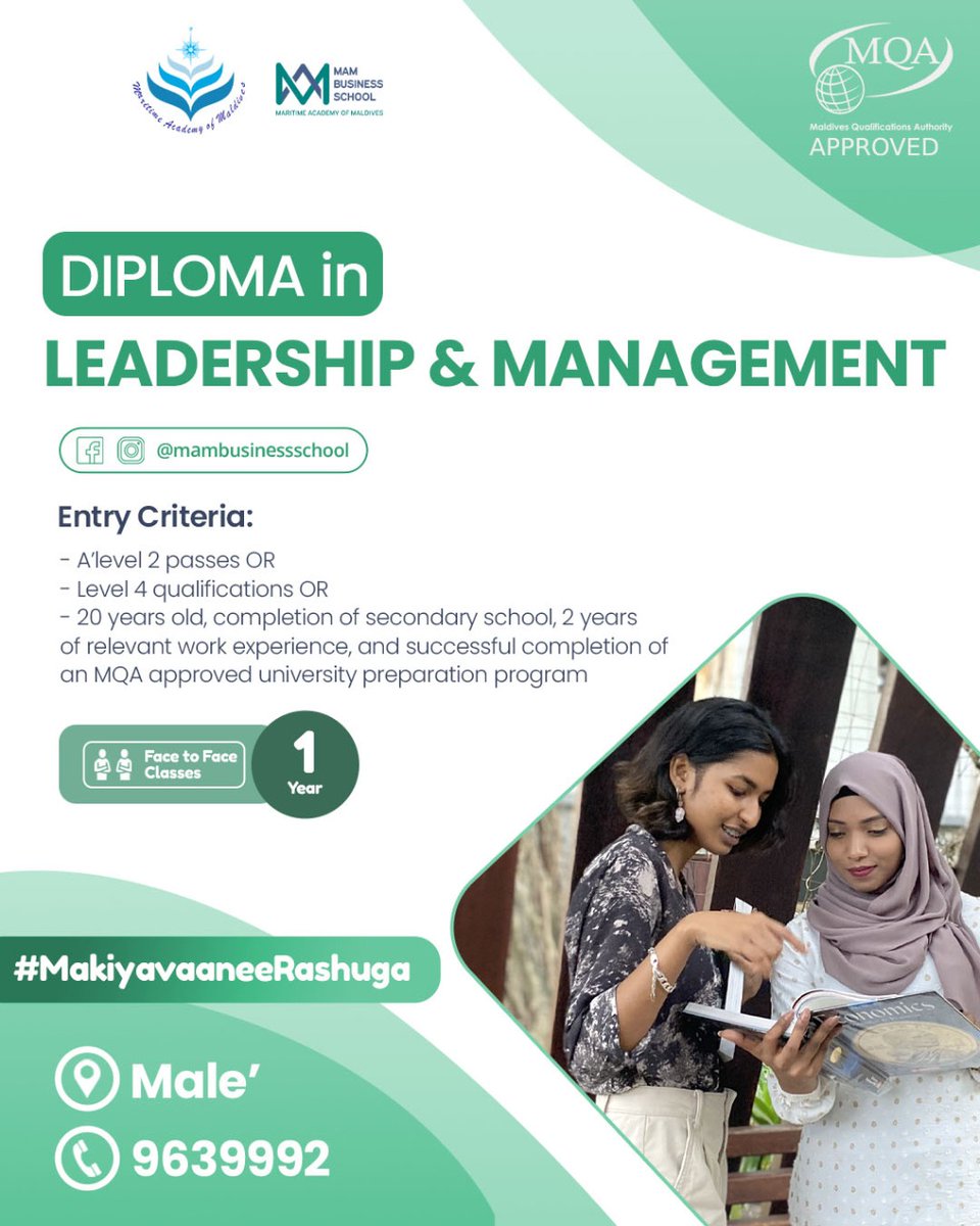 iite_bs's tweet image. Join our September Intake 2022 📚✏️ 
Special Discounts for the first 5 Seats.
Face to Face Classes in Male' and in Atolls !
To apply, please fill the form below👇

forms.gle/TphK6r3aAxxvYg…

#MakiyavaaneeRashuga #MAMBS #SeptemberIntake2022