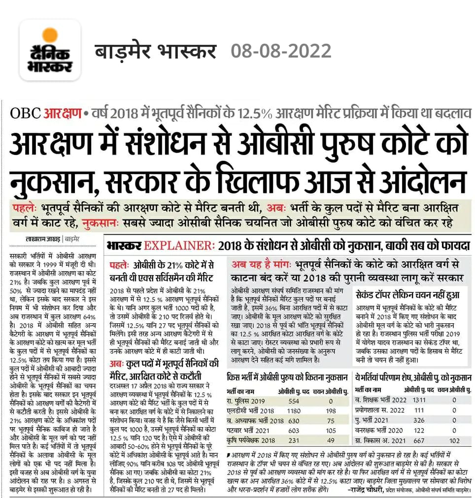 meelrajaram's tweet photo. सभी को एकजुट होकर इस लड़ाई को लड़ना होगा, अन्यथा सरकारे अन्याय करती रहेगी। ओबीसी समाज के सभी नेता इस लड़ाई में शामिल होकर वंचित बेरोजगार युवाओं को न्याय दिलवाने का काम करना चाहिये। 
@OBCRAJASTHAN_ @Obcreservation1 
#ओबीसी_आरक्षण_बहाल_करो https://t.co/rMViJMOhbI
