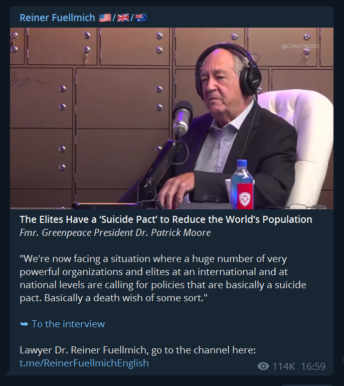 BRechercheteam's tweet photo. 1/3) #ReinerFuellmich teilt ein Interview mit einem der bekanntesten #Klimawandelleugner und Anti-Umwelt Aktivisten #PatrickMoore. Expert beim #HeartlandInstitute, Mitglied beim #NIPCC, #ClimatExit #CLEXIT, #CO2Coalition, Inhaber von Heartlands #ClimateChangeAward. https://t.co/KQznLD2rZ4