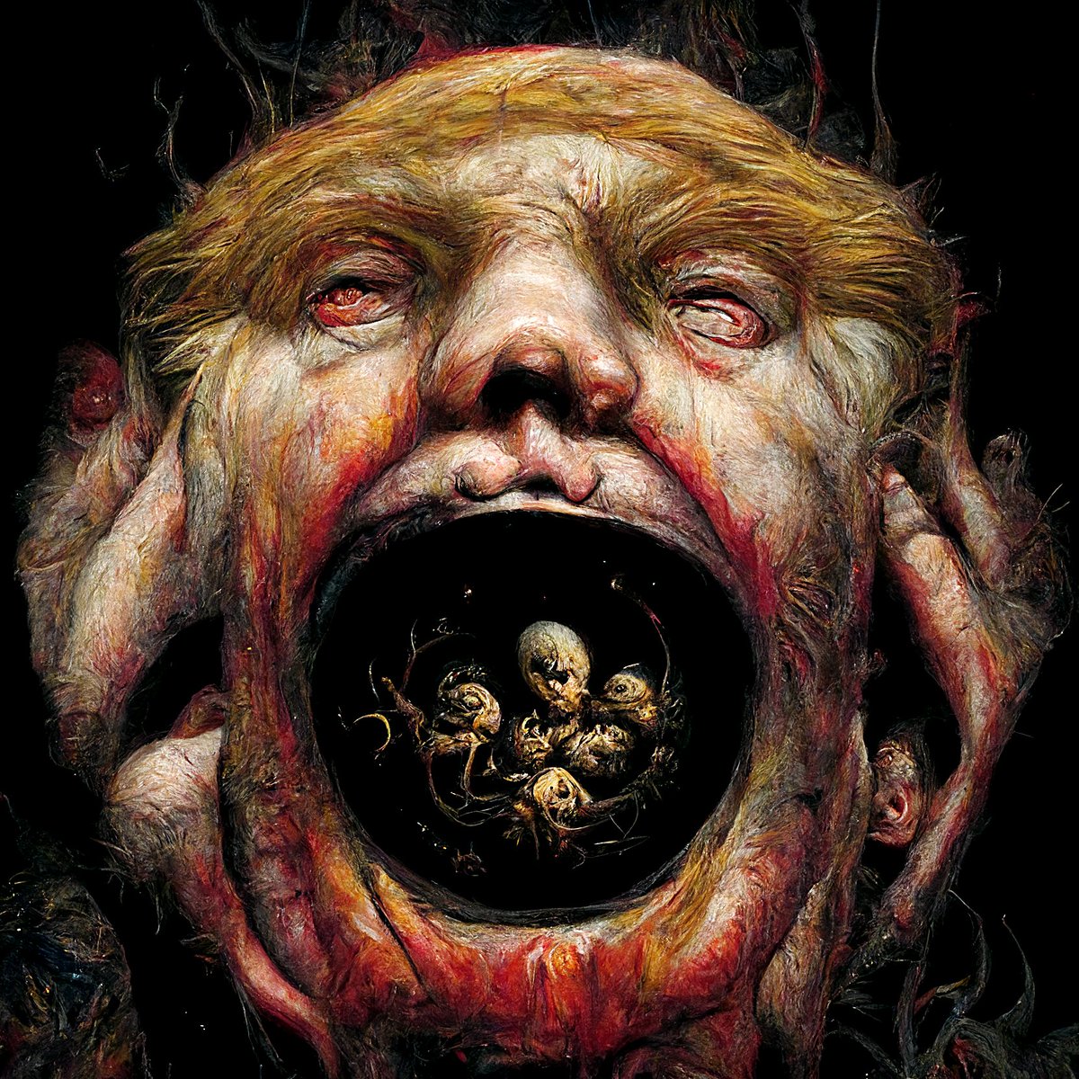 Midjourney Prompt:

Donald Trump devouring his sons in the style of Francisco Goya's Saturn devouring his son 

Umpteenth variant generation https://t.co/sgqSxy3Zov
