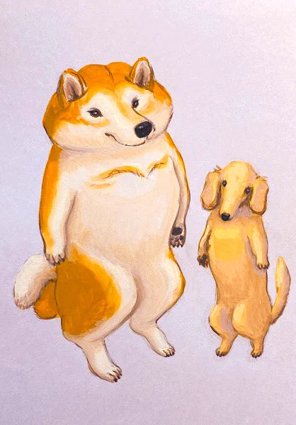 本日は必要なカットをせっせと描いております。今日は柴さん&ダックスの二人組。 