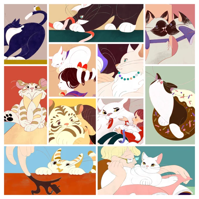 #WorldCatDay #世界猫の日
今まで描いてきた猫ちゃんの一部を…(トラちゃんも混ざっております🐯) 