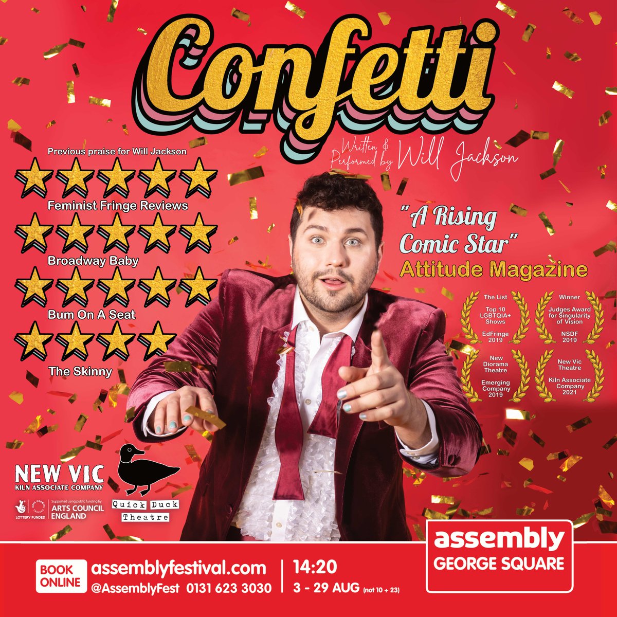 FASHION SPIES and CONFETTI are on 2 for 1 tickets today and tomorrow! 💫💖💫

Grab a pal / accomplice / nemesis and come on down to the box <a href="/AssemblyFest/">Assembly Festival</a>✨

⭐️TOP 5 COMEDIES TO SEE AT <a href="/EdFringe/">Edinburgh Festival Fringe</a> - Crush Bar⭐️