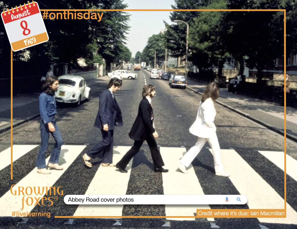 GrowingFoxes's tweet photo. 8 August 1969: Scottish photographer Iain Macmillan shoots one of the most iconic images in rock music - the cover of the Beatles album 'Abbey Road'. He had 10 minutes, and there were several outtakes. Is this one of them or the actual cover? #meaningofwinning #livelearning https://t.co/7cgMEguUp1