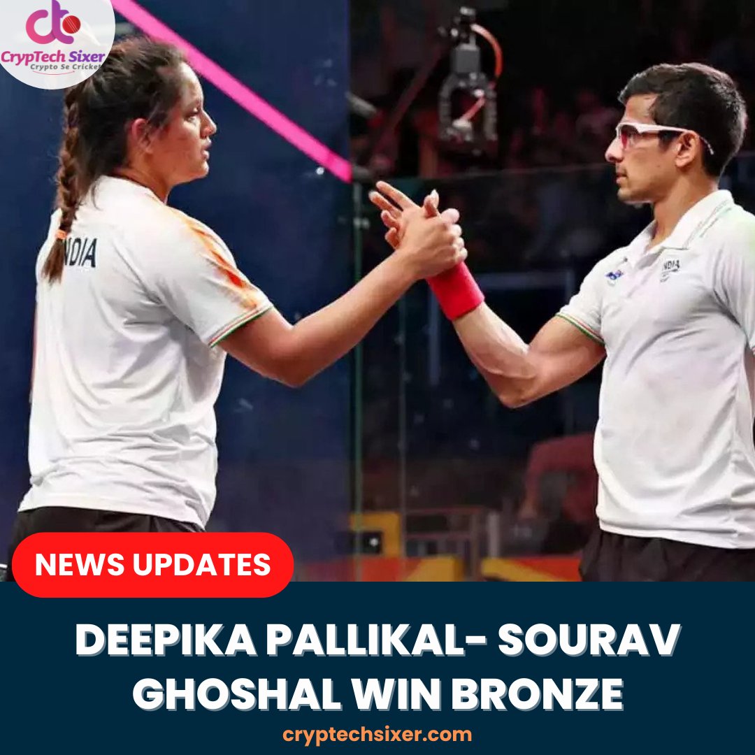 CrypTechSixer's tweet photo. Deepika Pallikal- Sourav Ghoshal defeat defending champions to win bronze in the squash’s mixed doubles event
#DeepikaPallikal #SouravGhoshal #CWG2022 #indiawin #CWG2022India #CWG #CWGFinal #CTSixer #CrypTechSixer #CheerForIndia #WinBronze https://t.co/xuoaegX4gb