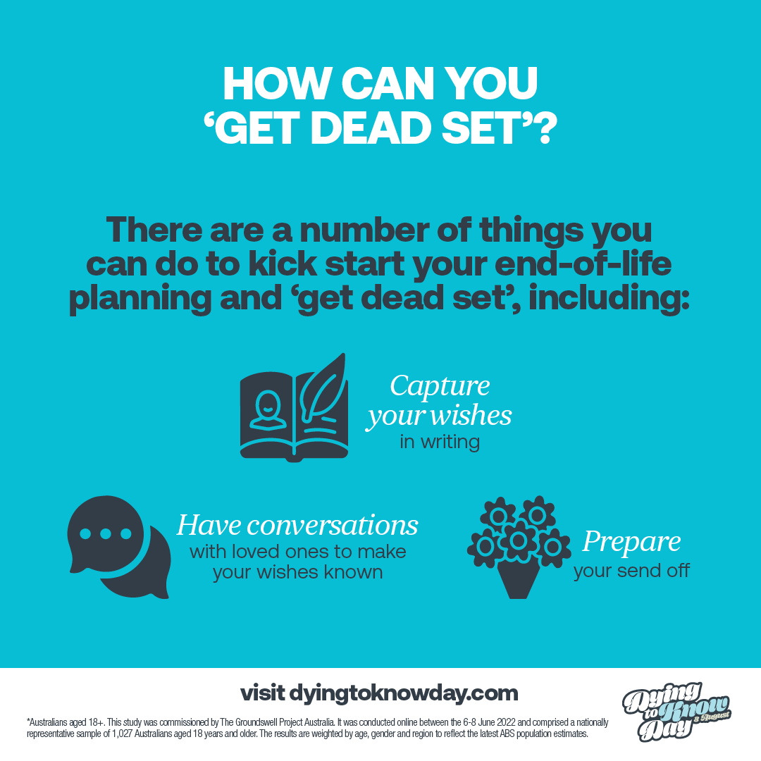 ThreeRiversDRH's tweet photo. Today is #DyingToKnowDay. It seeks to reshape how Australians approach death, dying, and end-of-life planning. This year we're asked to #GetDeadSet by taking simple steps to plan for end-of-life. More info https://t.co/5CHcRjNlNd #D2Kday #LiveStudyWorkRural @Pall_Care_Aus https://t.co/CrykTVvYeT