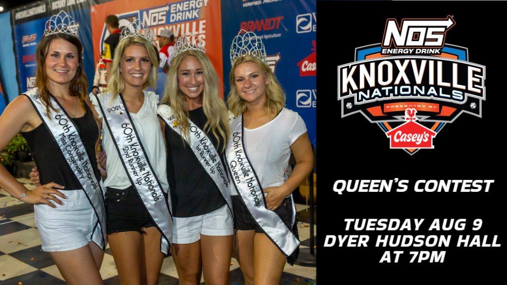 WHO WILL BE CROWNED QUEEN? Find out Tuesday Night, August 9th at the Queen's Contest for the 61st NOS Energy Drink Knoxville Nationals presented by Casey's! This event is open to the public. Good luck to the candidates and thank you to our organizer Christi Woodruff.