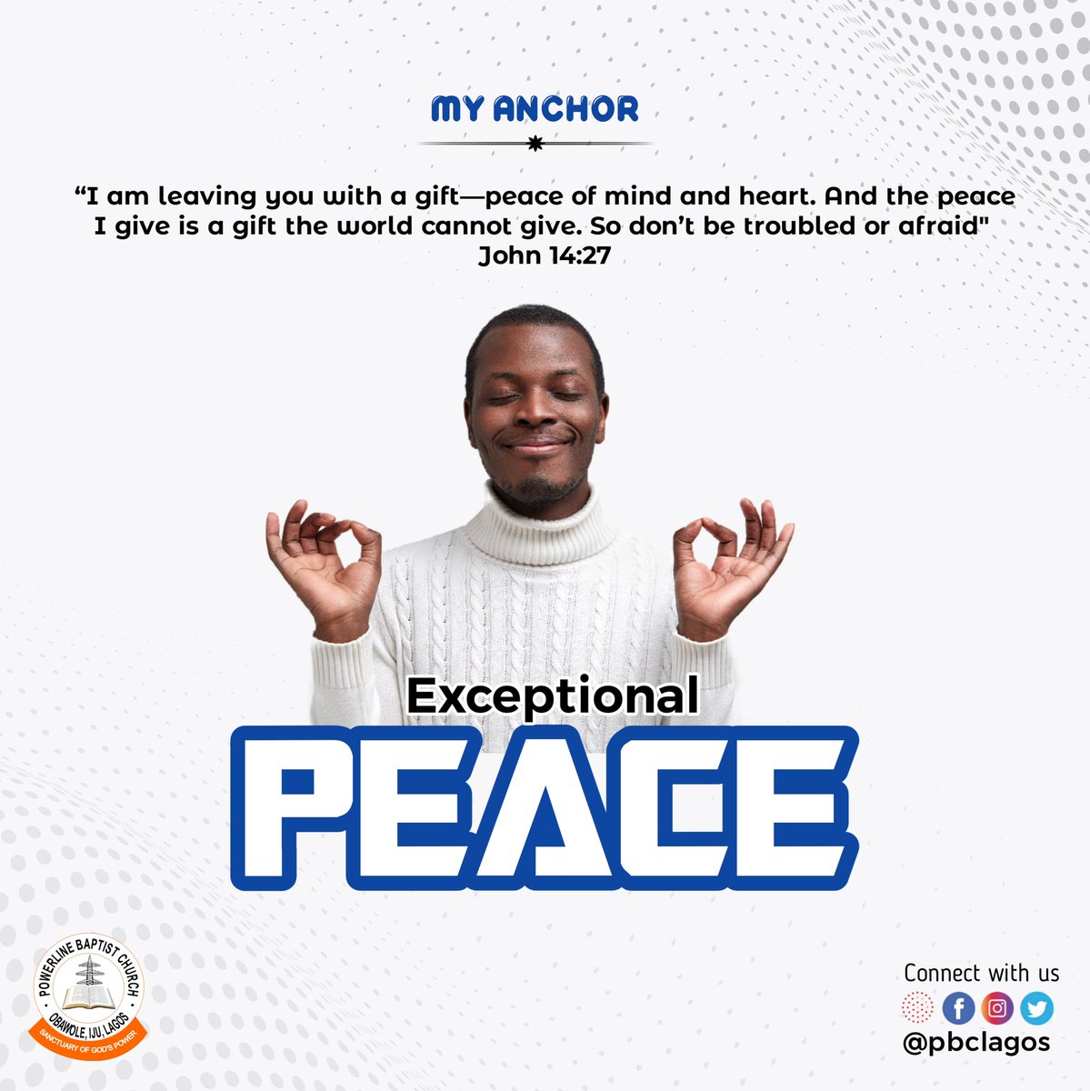 pbclagos's tweet photo. This week, I speak peace over you. This gift will not be lacking in your journey. The portal of your mind is secured from trouble. May you have the stability to chart a course of excellence. Receive Grand Courage in Jesus mighty name. Happy New Week https://t.co/xGe8uuK89c