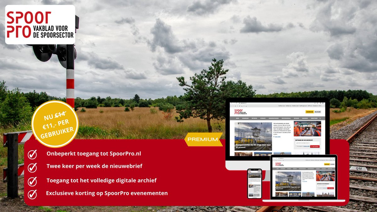 SpoorPro's tweet image. Wil je op de hoogte blijven van het nieuws dat er er toe doet in spoorsector? Neem een SpoorPro Premium abonnement! Geniet van onbeperkt toegang tot alle artikelen, reportages en achtergrondverhalen.
spoorpro.nl/abonneren/?utm…

#SpoorPro #Aanbieding #Premium