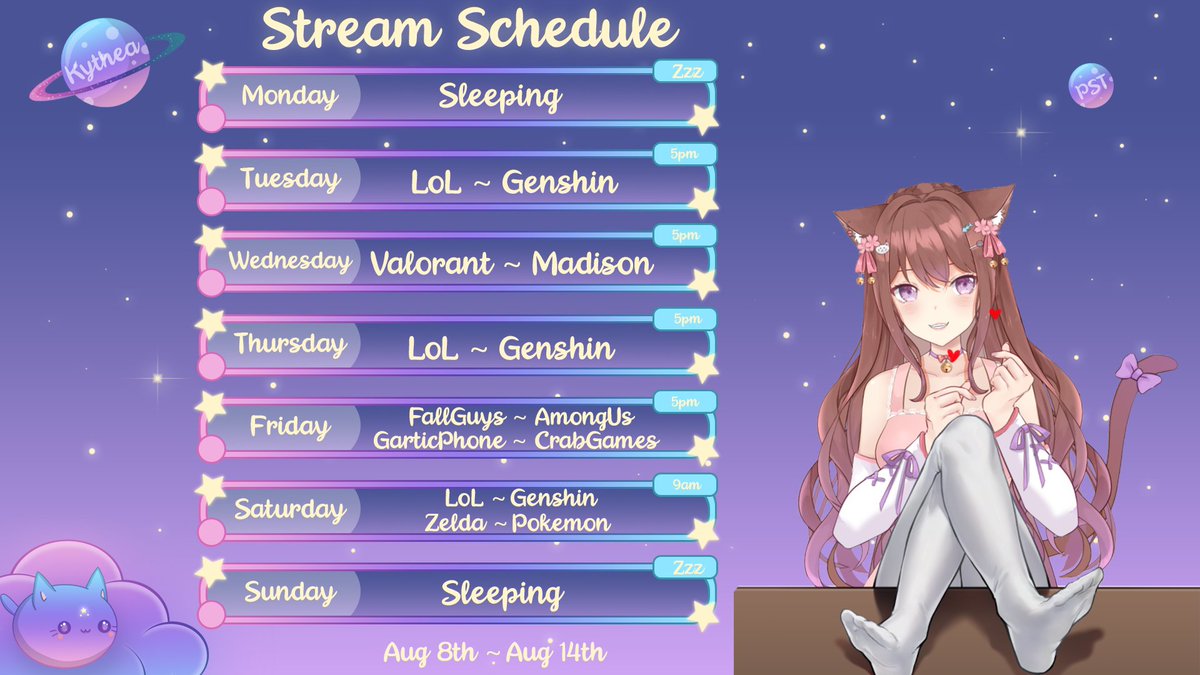 🌸🐾This weeks schedule card 🐾🌸

#Vtuber #VTuberUprising #VTuberEN #VtuberES