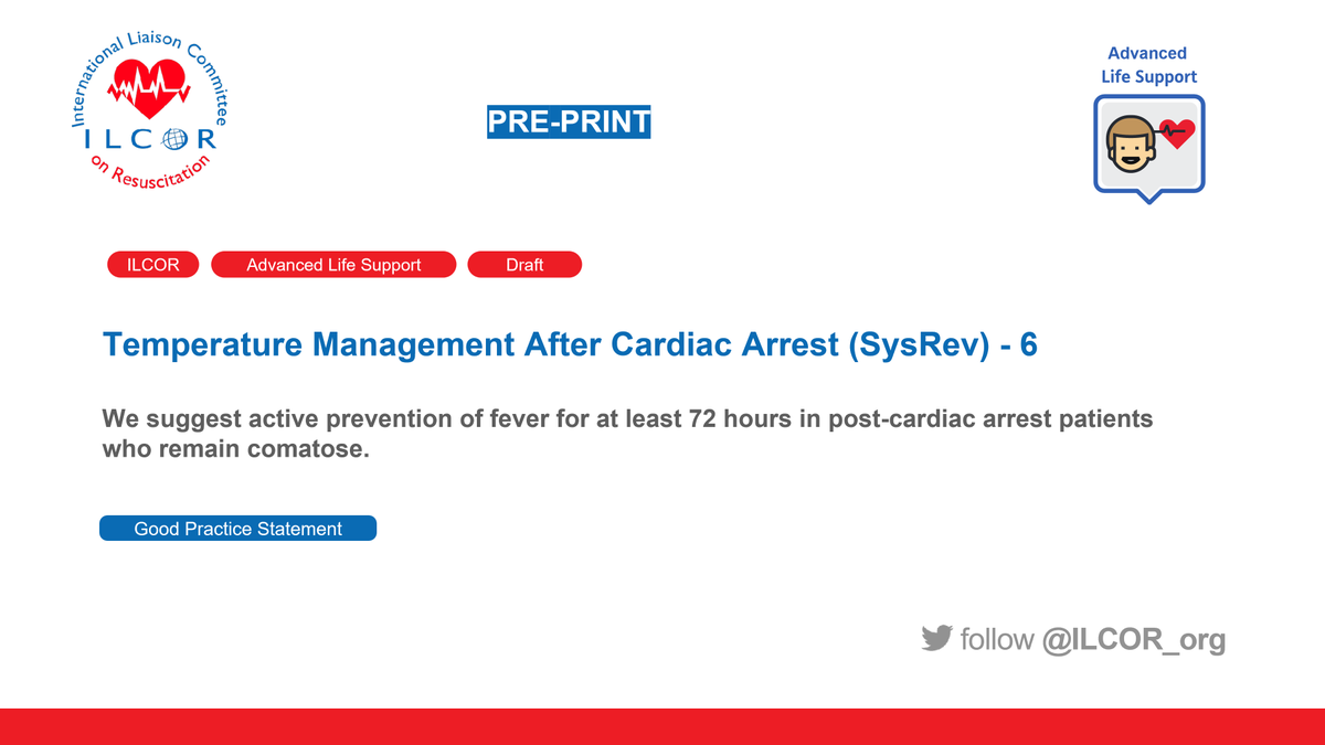 Ilcor_org's tweet photo. #ILCOR #AdvancedLifeSupport Post-cardiac arrest fever is associated with a worse outcome. The ALS TF looks forward to new trials testing whether fever prevention helps #TemperatureManagement #CardiacArrest https://t.co/j04FpasTUf