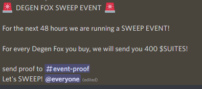 <a href="/DeFoxNFT/">Degen Fox | Legends Collection SOON</a>  Sweeping contest! I got my legendary rank 69 💥 + 400 $SUITES win win . FP 0.13 . Make some sweep everyone. Floor is getting thinner!
#Giveaway #Solana #SolanaCommunity #Degen