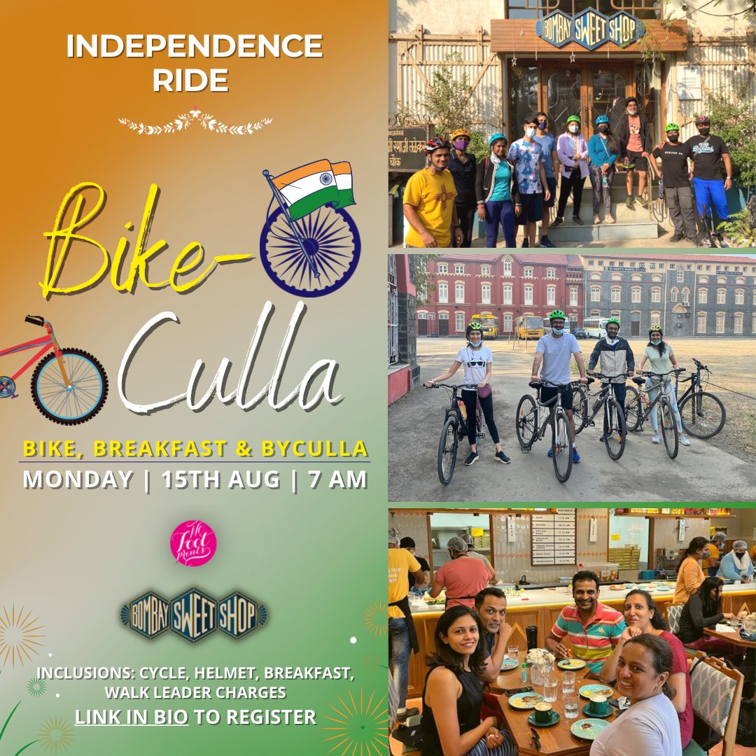 NFPexplore's tweet image. Independence Day just got sweeter! Join us to celebrate India’s 75th independence with a cycle ride in Byculla followed by specially curated Independence Day sweets, a workshop and a breakfast at Bombay Sweet Shop! Link in bio! #IndependenceDay #cycle #nfpexplore #Mumbai #sweets