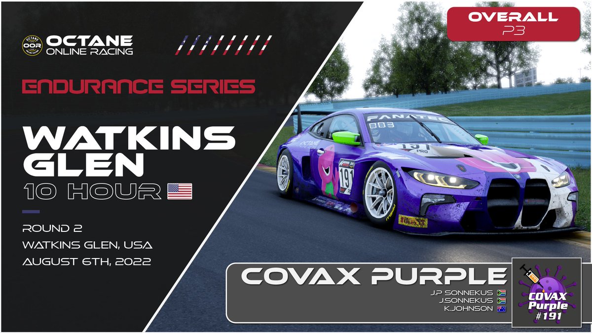 Well we got a podium. After an unfortunate incident with a backmarker about 60min into the race that relegated us to P17 from P2, we managed to claw our way back into P3 at the chequered flag. Frustrating as we could've challenged for a win, but a podium is nothing to sniff at.