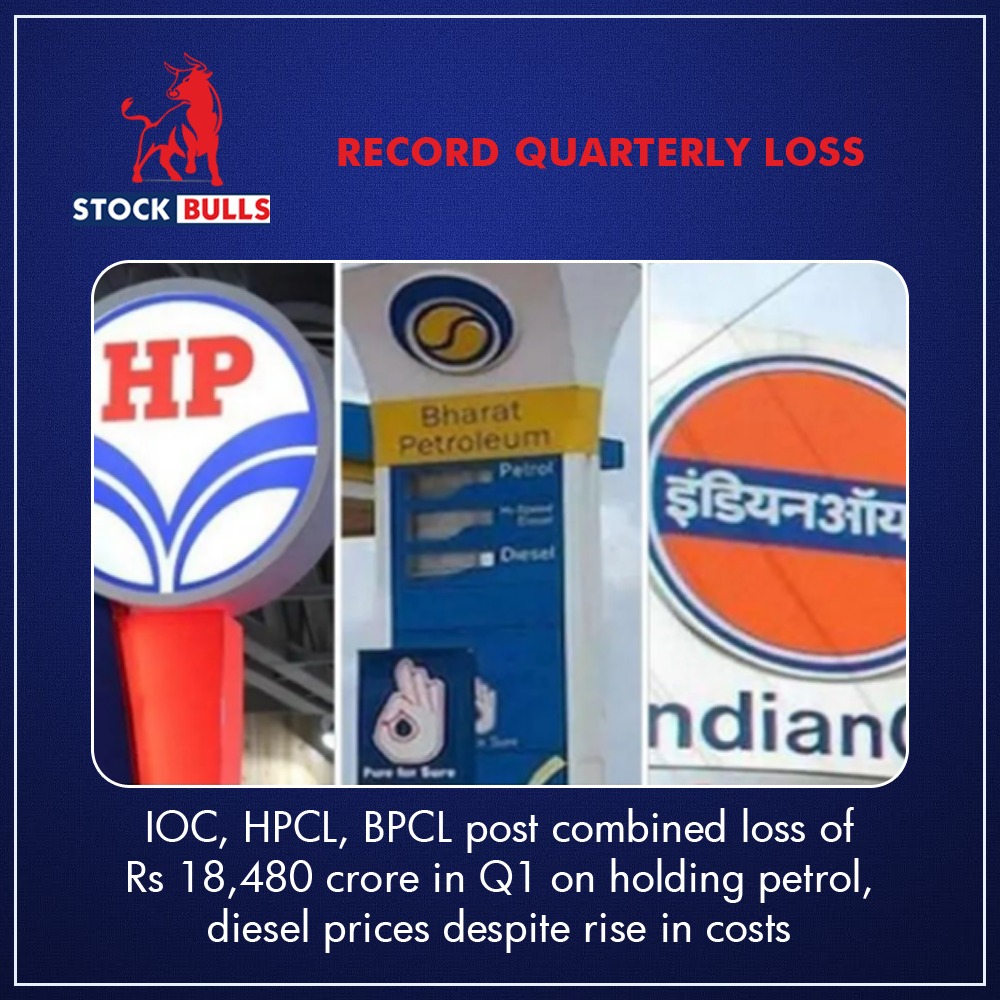 StockBullsin's tweet photo. Despite an increase in costs, the state-owned Indian Oil Corporation (IOC), Hindustan Petroleum Corporation Ltd (HPCL), and Bharat Petroleum Corporation Ltd (BPCL) declared a collective loss of Rs 18,480 crore on holding gasoline.

#stockbull #oil #oilprices #HP #BPCL #HPCL #IOC https://t.co/poMCuN2IFm