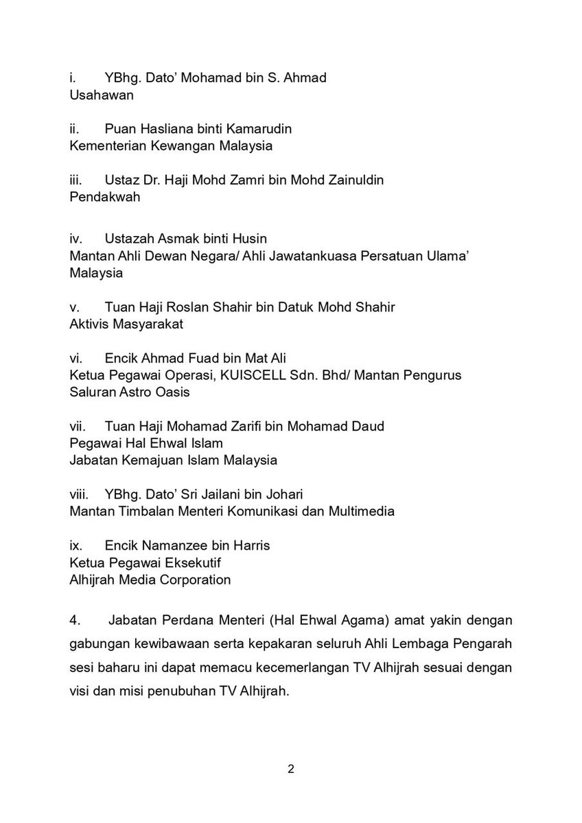 ustaz_idris's tweet photo. KENYATAAN MEDIA MENTERI DI JABATAN PERDANA MENTERI (HAL EHWAL AGAMA) BERKAITAN PELANTIKAN PENGERUSI DAN AHLI LEMBAGA PENGARAH TV ALHIJRAH https://t.co/FDxgj5SoYf