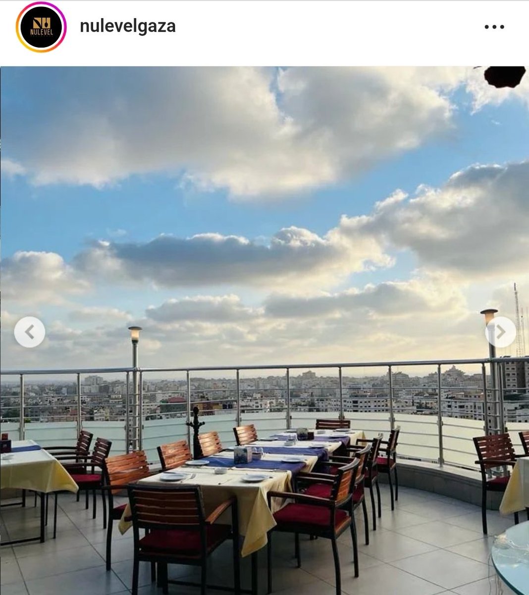 @FranceskAlbs 1st restaurant to close in #Gaza this week was #Hamas leaders' fave - Nu Level rooftop restaurant in al-Thafer Tower 11th floor, #Gaza. 1st to announce reopening, from breakfast today. #TheGazaYouDontSee #Palestine #eatingoutinGaza instagram.com/p/Cg_QxxCtAXC/…