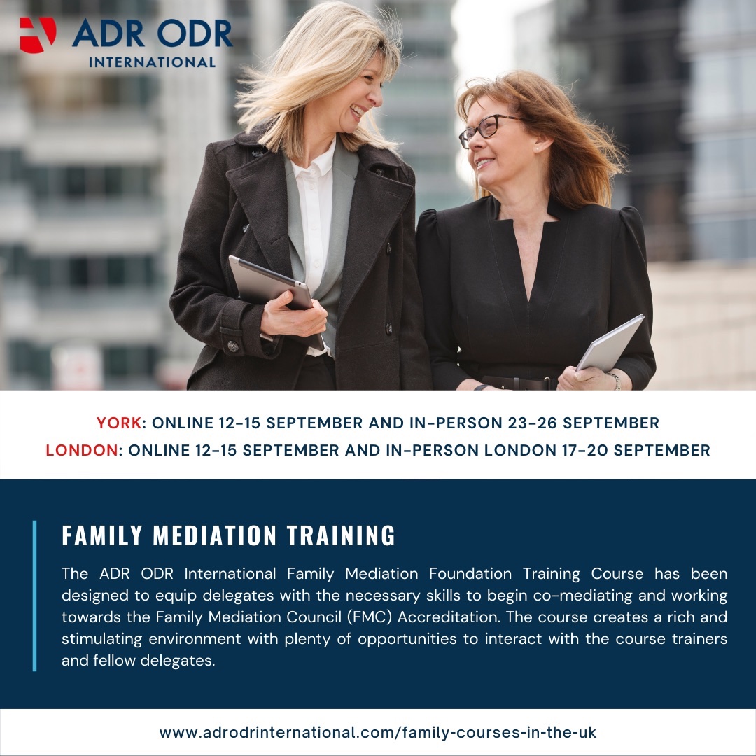adrodrint's tweet photo. Would you like to become a Family Mediator this September? We are very excited to offer our Hybrid training with York and London! Register today, to secure your place. 

#ADRODRINT #iammediation #mediation #family #adr #disputeresolution #peacemakers https://t.co/mC6Xn874TO
