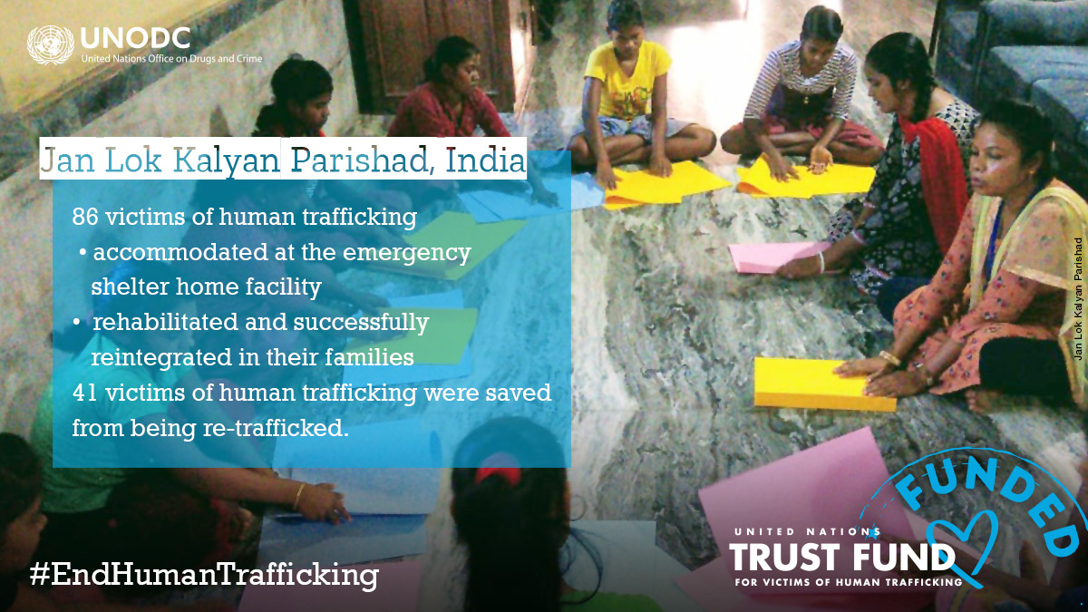 UNODC's tweet photo. The UNVTF funded @LokParishad supports woman victims
-trafficked for sexual exploitation, forced labour, begging &amp; marriage, production of pornographic material
-identified among refugees or migrants incl. internally displaced persons
https://t.co/9R3EGk9zQj #EndHumanTrafficking https://t.co/WNH5webr1q