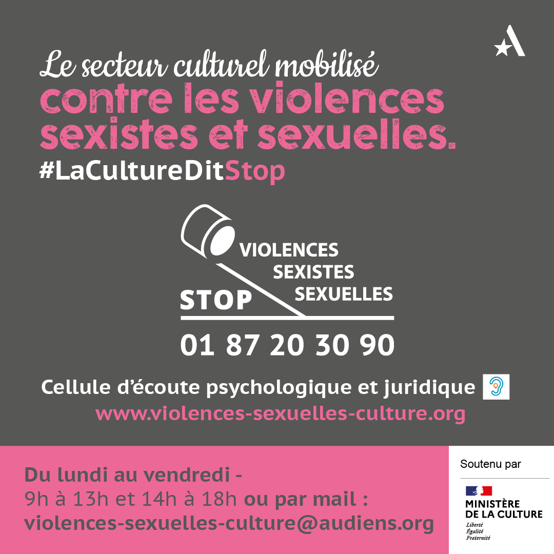 GroupeAudiens's tweet photo. Vous êtes victime ou témoin de violences sexistes et/ou sexuelles sur votre lieu de travail ?

Contactez la cellule d’écoute et de soutien psychologique et juridique :

📩 violences-sexuelles-culture@audiens.org
☎️ 01 87 20 30 90
🌐 https://t.co/0dsFSzRZCe

 #LaCultureDitStop https://t.co/caMk2C2dSW